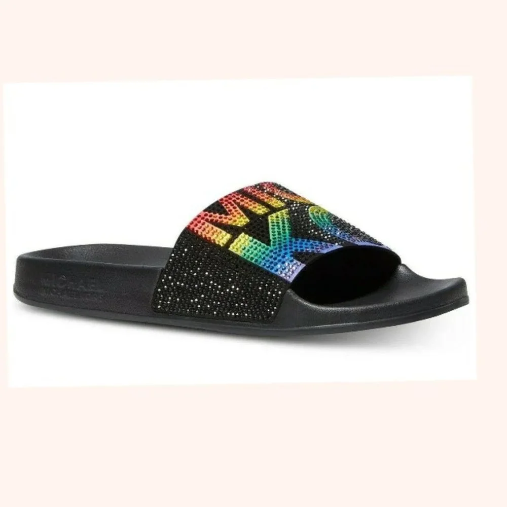 Michael Kors Womens Gilmore Rainbow🌈Pride Pool Slide Sandals 7 & 8 - Picture 2 of 6